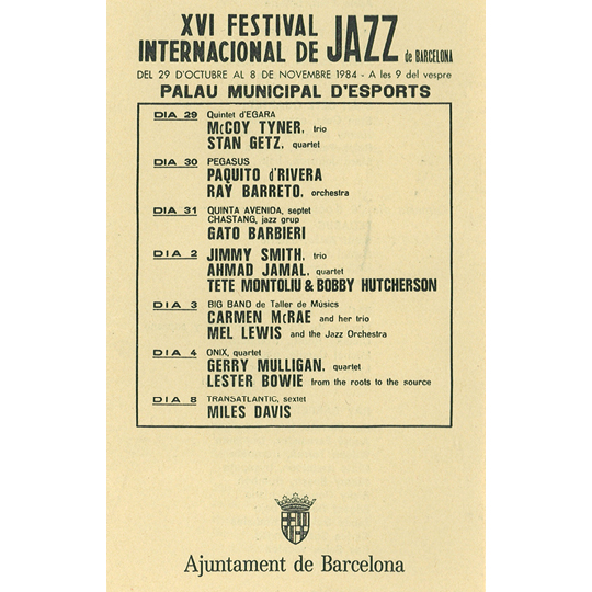 16 FESTIVAL INTERNACIONAL DE JAZZ DE BARCELONA - 1984